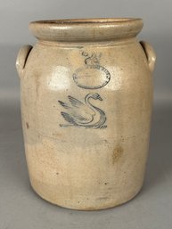 Antique Stoneware Crock W Swan, Maine