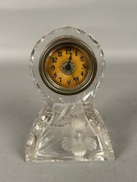Vintage Etched Crystal Desk  Clock