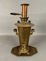 Antique Brass Samovar With Tray. Wooden Handles