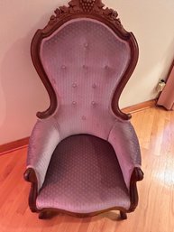 Victorian Walnut Upholstered Armchair With Carved Grape Pattern