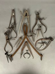 14 Tools Including Calipers And Compasses.