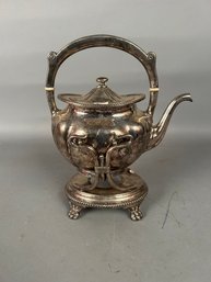 Antique Silverplate Teapot On Stand Coffee, Bone Highlights