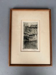 M. V. Petrone Etching Of Ponte Vecchio