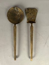 Pair Vintage Brass Cooking Utensils
