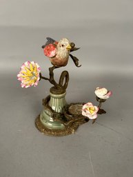 Porcelain And Brass Candlestick W Bird