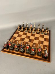 Vintage Cast Metal Chess Set American War Of Independence