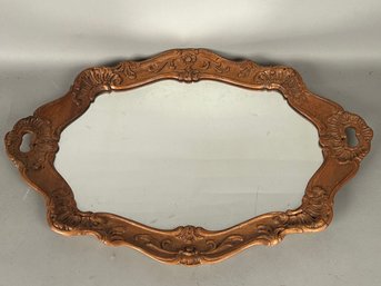 Vintage Carved Wooden Tray With Mirror