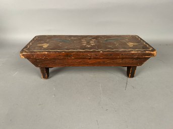 Antique Footstool W Birds And Butterflys