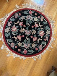 Round Sculpted Chinese Carpet With Floral Designs
