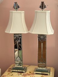 Pair Of Venetian Glass Mirrored Table Lamps