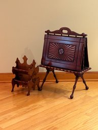 Antique Magazine Rack And Miniature Shelf Unit