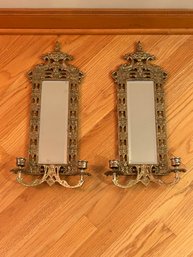 Pair Of Brass Mirrored Wall Sconces
