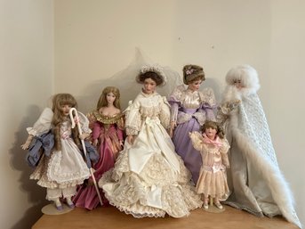 Six Porcelain Franklin Heirloom Dolls