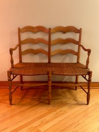 Vintage Ladder Back Settee With Rush Seat