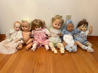 Six Baby Dolls, Most With Open Shut Eyes