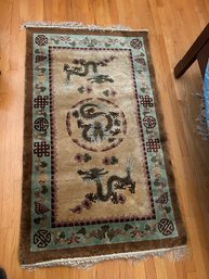 Chinese Sculpted Rug With Dragon Medallions