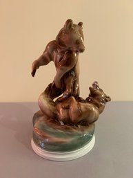 Two Bears Fighting Zsolnay Pottery