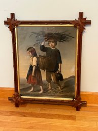 Victorisn Walnut Frame With Print Of Two Children