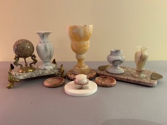 13 Pieces Of Marble Including Vases, Trays, Etc.