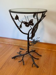 Glass Top Metal Occasional Table With Butterflies