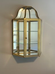 Mirror Back Brass Frame Display Case With Glass Shelves