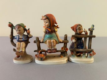 3 Hummel Figurines All With Children Sitting On Fences
