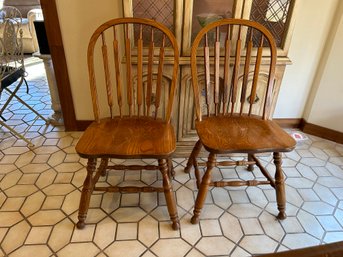 Two Vintage Ash Chairs, Windsor Style With Plank Seat