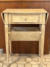 Paint Decorated Sewing Stand With Dropped Leaves
