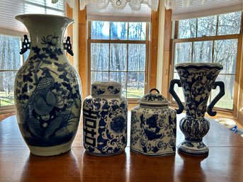 Four Pieces Blue And White Chinese Style Pottery