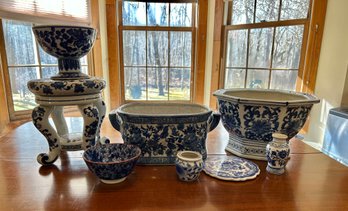 Eight Pieces Blue And White Chinese Style Pottery