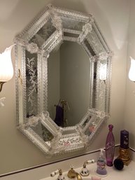 Large Venetian Glass Mirror With Etched Design