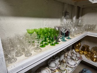 Shelf Lot Of 85 Glasses
