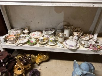 Shelf Lot Of Paint Decorated Porcelain And China, 55 Pcs