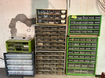 Seven Storage Organizer Cabinets Some With Contents