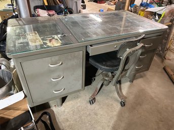 Vintage Steel Desk With Chair