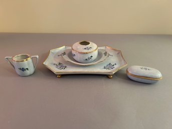 Porcelain Hand Painted Dresser Set Including Limoges Tray