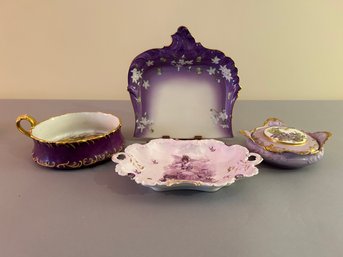 Four Pieces Of Purple Porcelain Including Limoges