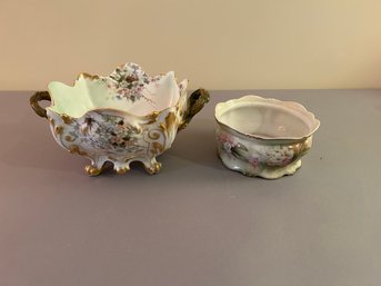 Two Hand Painted Floral Vessels
