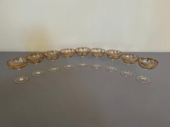 9 Sherbet Champagne Glasses With Gold Decoration