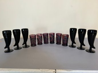 12 Glasses Including Horn Shaped And Parrot Glasses