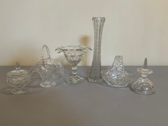 6 Pieces Clear Cut And Pressed Glass