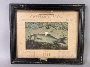 Antique Chesebro Bros Fish Market Calendar, 1914