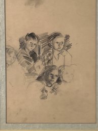Pencil Sketch Of Children Unsigned Nicely Framed.