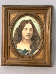 Vintage PhotoVintage Photo Of Woman With Veil In Antique Frame.