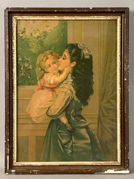 Antique Chrome LitAntique Chromolithograph Sisters In Original Frame
