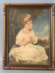 Antique Print Of Girl With Ribbon, Original