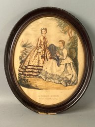 Antique French PrintAntique French Print Of Two Women Formal Dresses