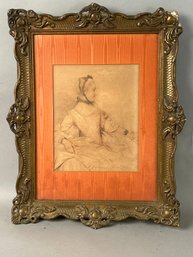 Vintage Print Of Woman In Ornate Frame.