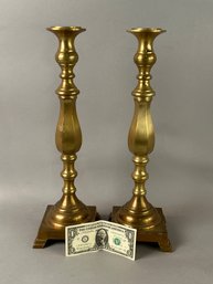 Large Pair Antique Brass Candlesticks