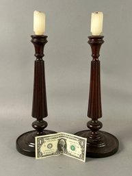 Large Pair Vintage Wood Candlesticks